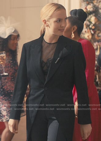 Villanelle’s tulle ruffle top and long blazer on Killing Eve