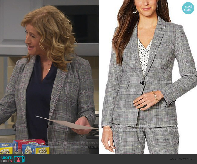 Colorful Glen Plaid Blazer by Vince Camuto worn by Vanessa Baxter (Nancy Travis) on Last Man Standing