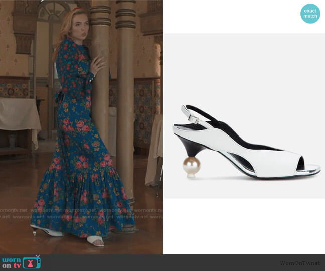 Vera Sling Back Heeled Sandals by Yuul Yie worn by Villanelle (Jodie Comer) on Killing Eve