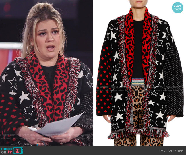 Star & Big Moon Mixed-Intarsia Cardigan by Alanui worn by Kelly Clarkson  on The Voice