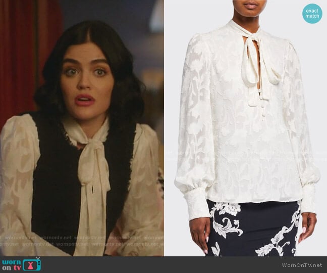 Julita Tie-Neck Jacquard Blouse by Alexis worn by Katy Keene (Lucy Hale) on Katy Keene