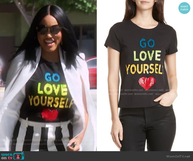 Rylyn Go Love Yourself Sparkle Tee by Alice + Olivia worn by Garcelle Beauvais on The Real Housewives of Beverly Hills