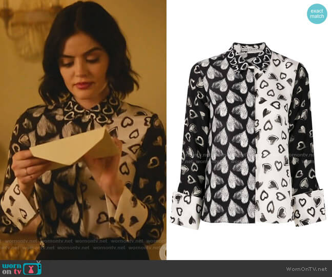 Silk Heart Print Blouse by Alice + Olivia worn by Katy Keene (Lucy Hale) on Katy Keene