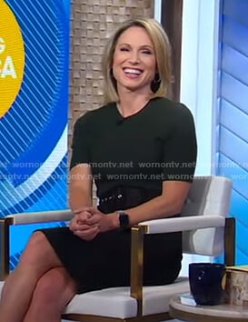 Amy’s dark green sweater and black pencil skirt on Good Morning America