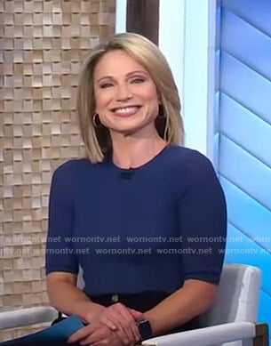 Amy’s navy short sleeve knit top on Good Morning America