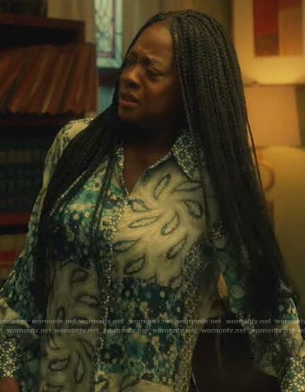 Annalise's blue paisley print blouse on How to Get Away with Murder