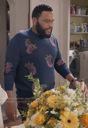 Andre’s blue fruit print sweater on Black-ish