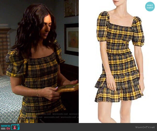 Puff-Sleeve Plaid Smocked Top & Flannel Skirt by Aqua worn by Gabi Hernandez (Camila Banus) on Days of our Lives