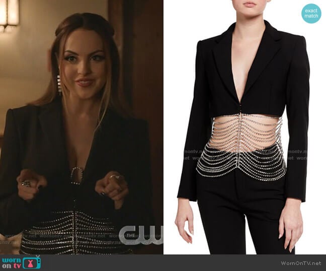 Crystal Hem Crop Blazer by Area worn by Fallon Carrington (Elizabeth Gillies) on Dynasty