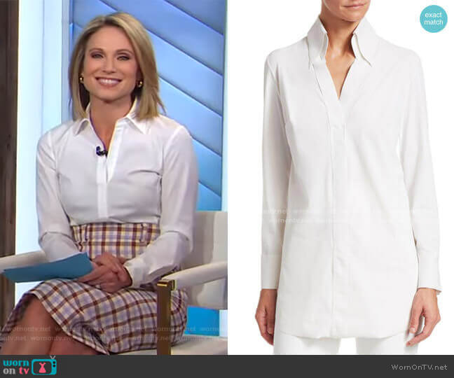 WornOnTV: Amy’s white shirt and check skirt on Good Morning America ...