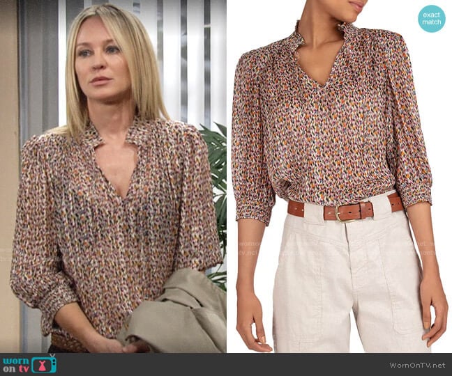 ba&sh Dalas Blouse worn by Sharon Newman (Sharon Case) on The Young and the Restless