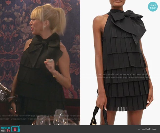 Bow-Embellished Pleated-Mesh Mini Dress by Balmain worn by Sutton Stracke on The Real Housewives of Beverly Hills