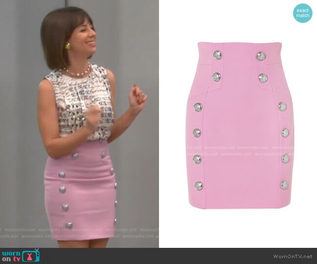 Button Embellished Mini Skirt by Balmain worn by Elizabeth (Natasha Leggero) on Broke