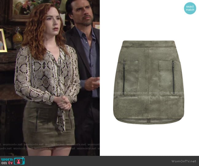 Patch Pocket Faux Suede Skirt by Bcbgmaxazria worn by Mariah Copeland (Camryn Grimes) on The Young and the Restless