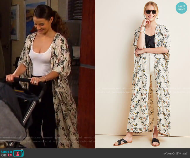 Sadie Duster Kimono by Bel Kazan worn by Sarah Horton (Linsey Godfrey) on Days of our Lives