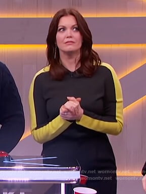 Bellamy Young's green colorblock top on The Kelly Clarkson Show