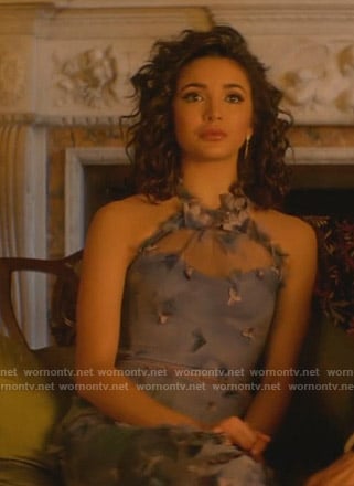 Bess's lilac floral halter tulle dress on Nancy Drew