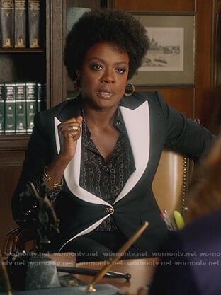 Annalise's black chain print blouse and blazer on How to Get Away with Murder