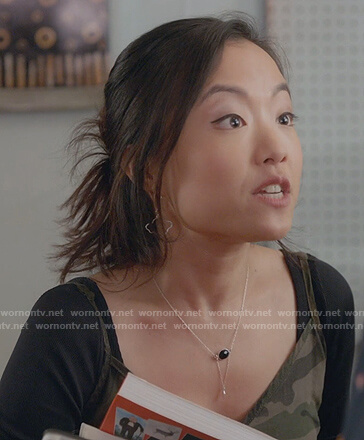 Kim's camo print slip dress on Kims Convenience