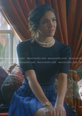 Bess’s blue stripe-skirt dress on Nancy Drew