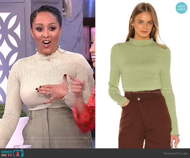 WornOnTV: Tamera’s smocked mock neck top and pants on The Real | Tamera