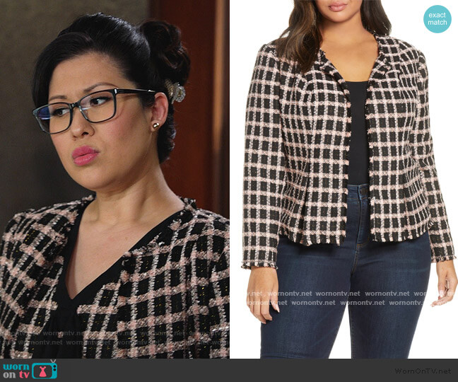 Grid Tweed Frayed Jacket by Cece worn by Sherri Kansky (Ruthie Ann Miles) on All Rise