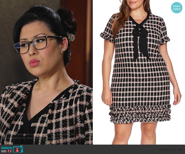 Grid Tweed Short Sleeve A-Line Dress by Cece worn by Sherri Kansky (Ruthie Ann Miles) on All Rise