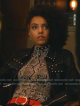 Charlie's snake print top on Legends of Tomorrow