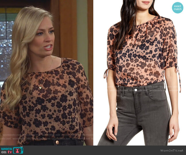 Floral Tie Sleeve Top by Chelsea28 worn by Gemma (Beth Behrs) on The Neighborhood