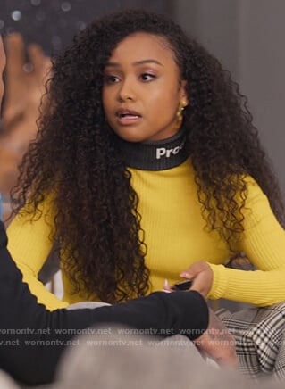 Chloe's yellow turtleneck sweater and pants on BlackAF