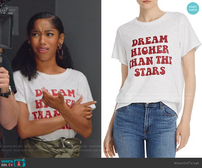 Dream Higher Than The Stars Crewneck Tee by Cinq a Sept worn by Drea Barris (Iman Benson) on BlackAF