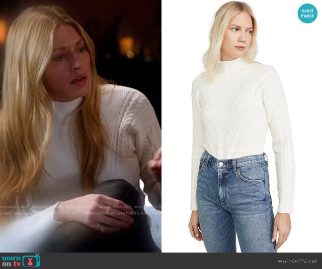 Cable Front Mock Neck Sweater by Club Monaco worn by Ava Sharpe (Jes Macallan) on Legends of Tomorrow