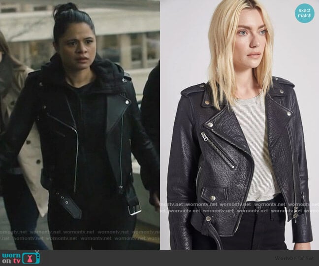 The Shaina Leather Biker Jacket by Current/Elliott worn by Mel Vera (Melonie Diaz) on Charmed