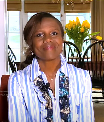 Deborah Roberts’s blue striped ruffle blouse on Good Morning America