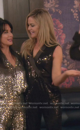 Denise's sequin sleeveless jumpsuit on The Real Housewives of Beverly Hills