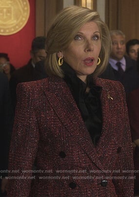 Diane’s red tweed double breasted blazer on The Good Fight