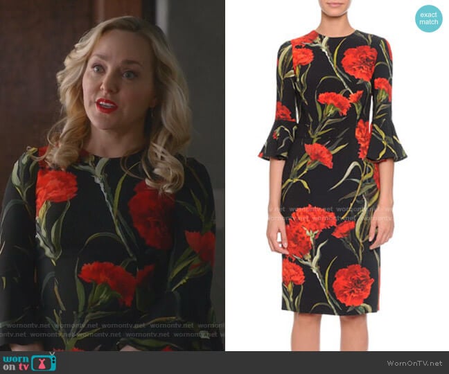 Bell-Sleeve Carnation-Print Dress by Dolce & Gabbana worn by Marissa Morgan (Geneva Carr) on Bull