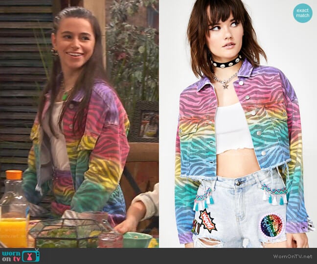 WornOnTV: Tess’ rainbow zebra denim jacket and skirt on Ravens Home ...