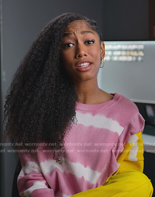 Drea's pink and yellow tie dye sweater on BlackAF
