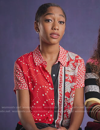 Drea’s red paisley and star print blouse on BlackAF