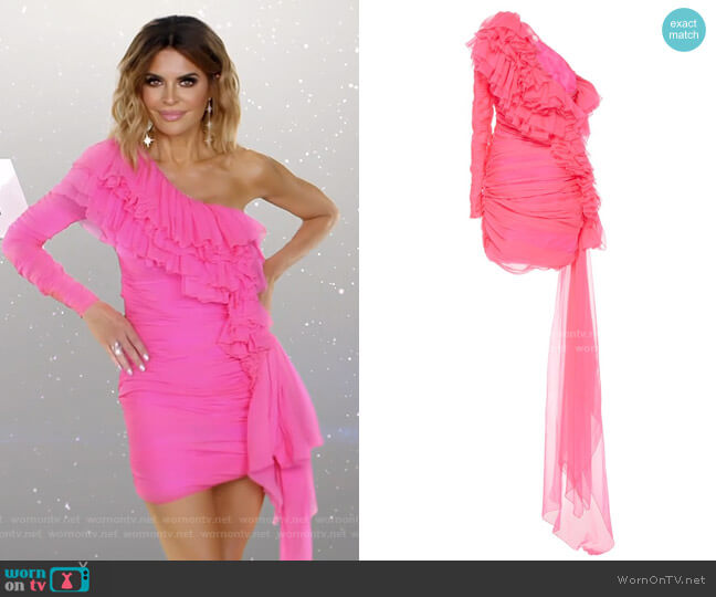 One-shoulder tiered-ruffle mini dress by Dundas worn by Lisa Rinna on The Real Housewives of Beverly Hills