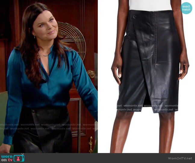 Elie Tahari Jade Faux-Leather Wrap Front Skirt worn by Katie Logan (Heather Tom) on The Bold & the Beautiful