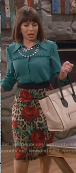 WornOnTV: Elizabeth's leopard and rose print skirt