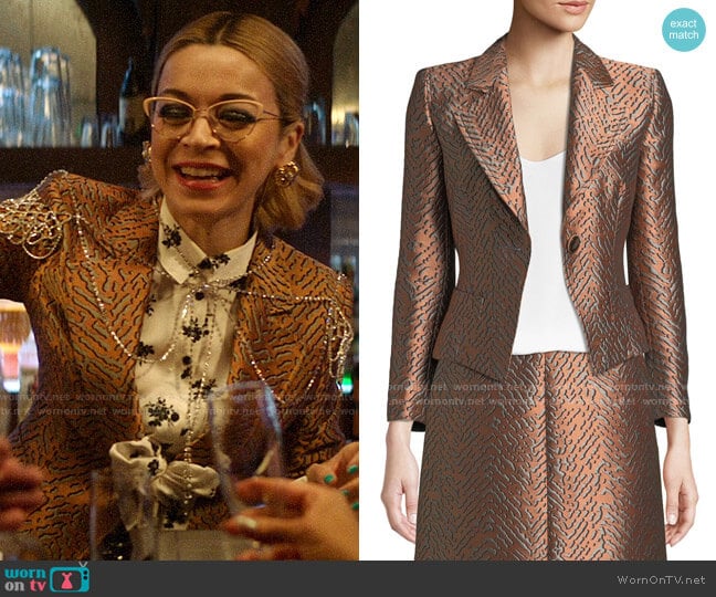 Emporio Armani One-Button Classic Metallic Jacquard Jacket worn by Pepper Smith (Julia Chan) on Katy Keene