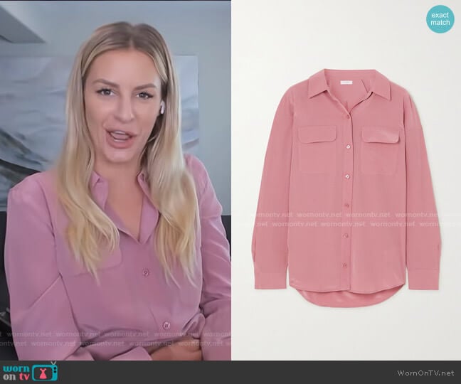 Slim Signature Washed-Silk Shirt by Equipment worn by Morgan Stewart on E! News