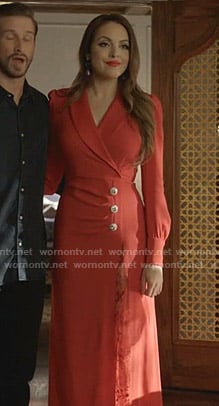 Fallon's red button detail maxi dress on Dynasty