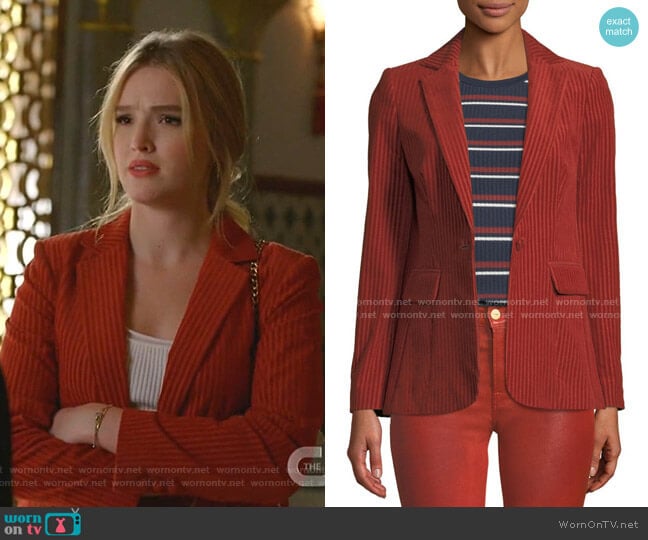 Fine Variegated One-Button Blazer Jacket by Frame worn by Kirby Anders (Maddison Brown) on Dynasty