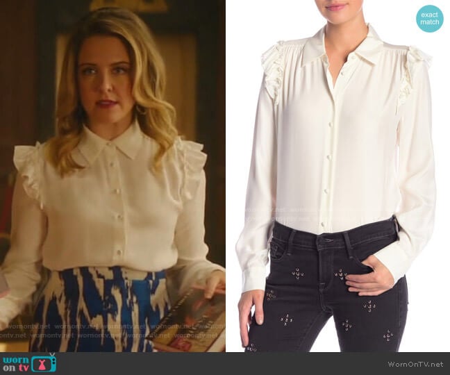 Ruffle Silk Long Sleeve Blouse by Frame worn by Amanda (Helene Yorke) on Katy Keene