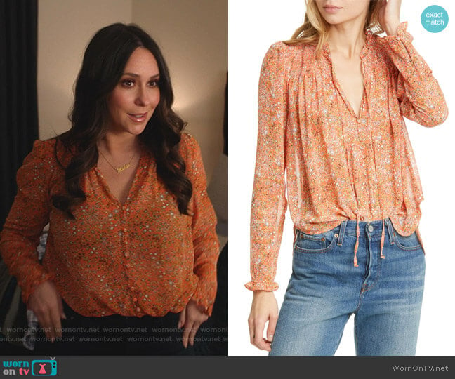 Lela Floral Smocked Ruffle Blouse by Free People worn by Maddie Kendall (Jennifer Love Hewitt) on 9-1-1