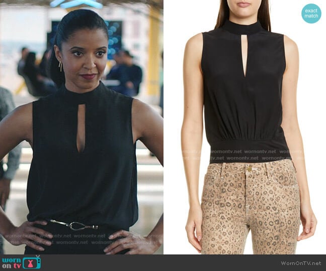 Keyhole Silk Tank by Frame worn by Renee Elise Goldsberry on Zoeys Extraordinary Playlist